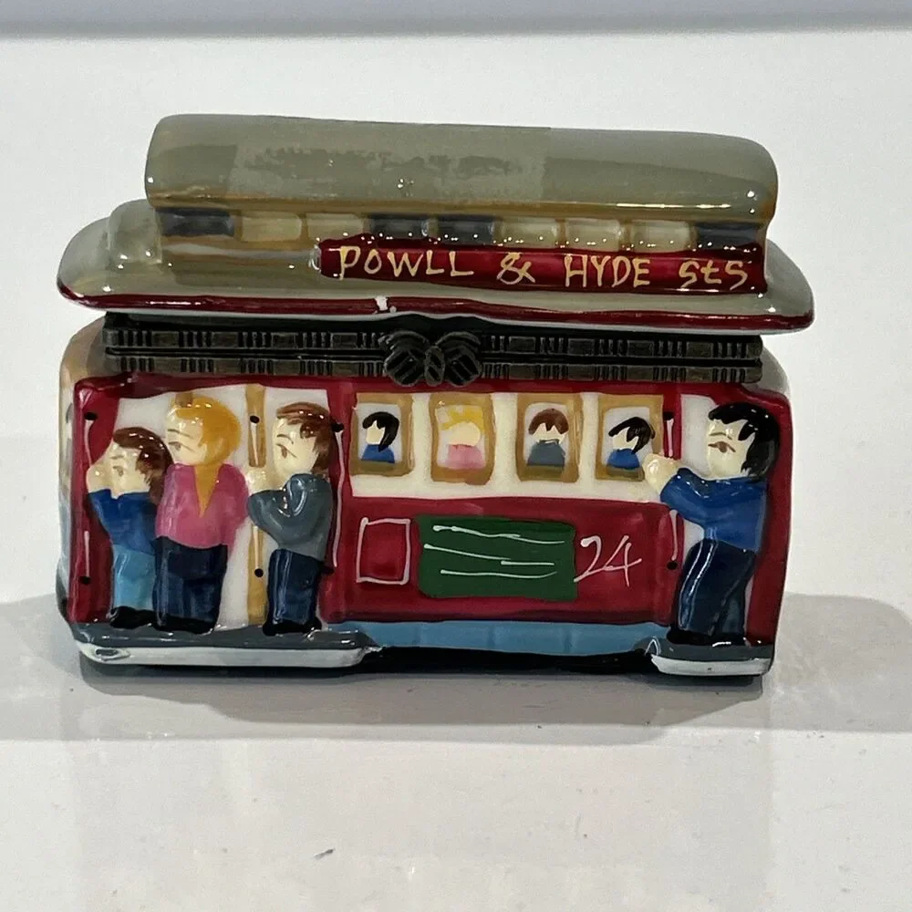 Powell & Hyde STS San Fransisco Cable Car Streetcar Ceramic Trinket Box Vintage